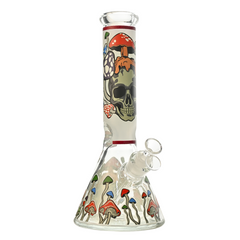 12" 7mm Mushroom Trip / Weed Leaf Glass Bong