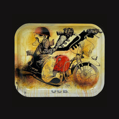 OCB Metal Rolling Tray Slow Burn Motorcycle