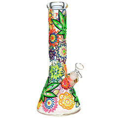 Mandala Hemp Leaf Beaker Water Pipe - 12.75" Glow in Dark
