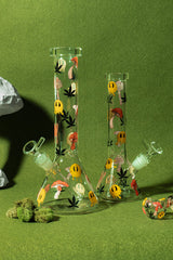 12" Red Eye Glass Smiley Shrooms/ Smiley Face Water Pipe