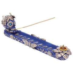 Fujima Golden Blue Skull & Butterfly Stick & Cone Polyresin Incense Burner - 11"