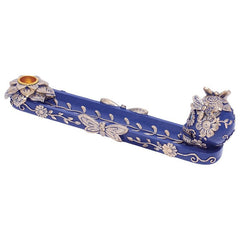 Fujima Golden Blue Skull & Butterfly Stick & Cone Polyresin Incense Burner - 11"