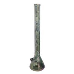 24" Water Pipe with Beaker Base Chrome Finish with Leaf Design