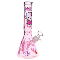 Greetings Feline Glass Beaker Water Pipe - 10" / 14mm F / Pink Designs