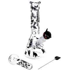 Pulsar Superstitious Kitty GLOW Glass Herb Pipe Duo - 9.75" / 14mm F