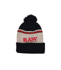 RAW POMPOM HAT BLACK / BROWN
