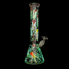 Red Eye Glass 15" 7mm Thick Jellyfish Glow-in-the-Dark Water Pipe