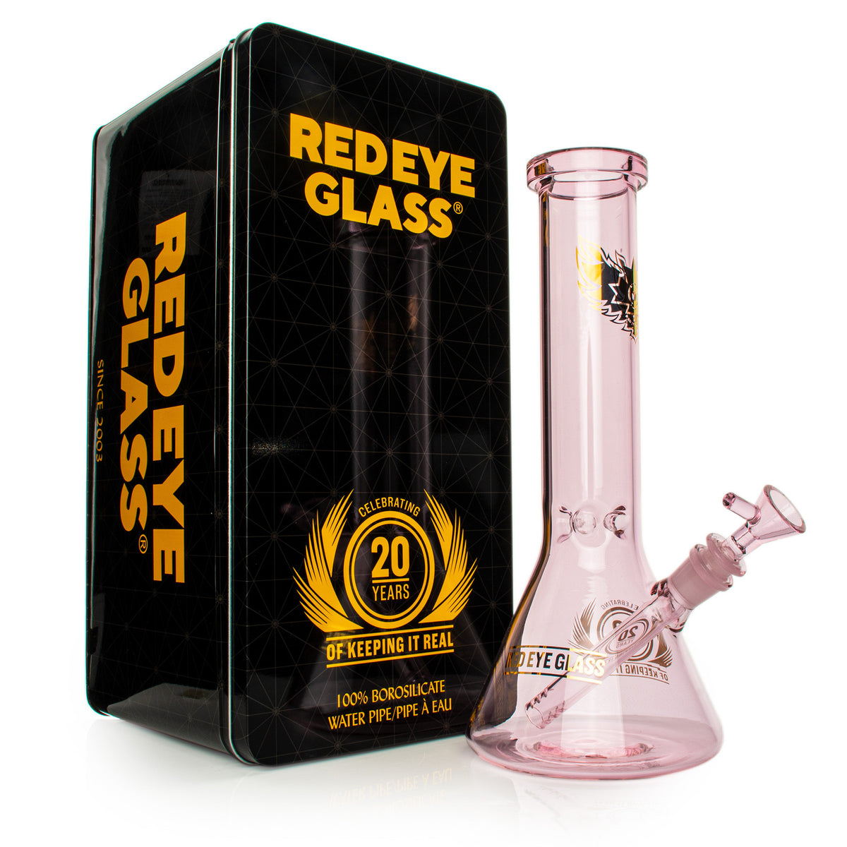 Red Eye Glass 12" 20th Anniversary Beaker Base Water Pipe