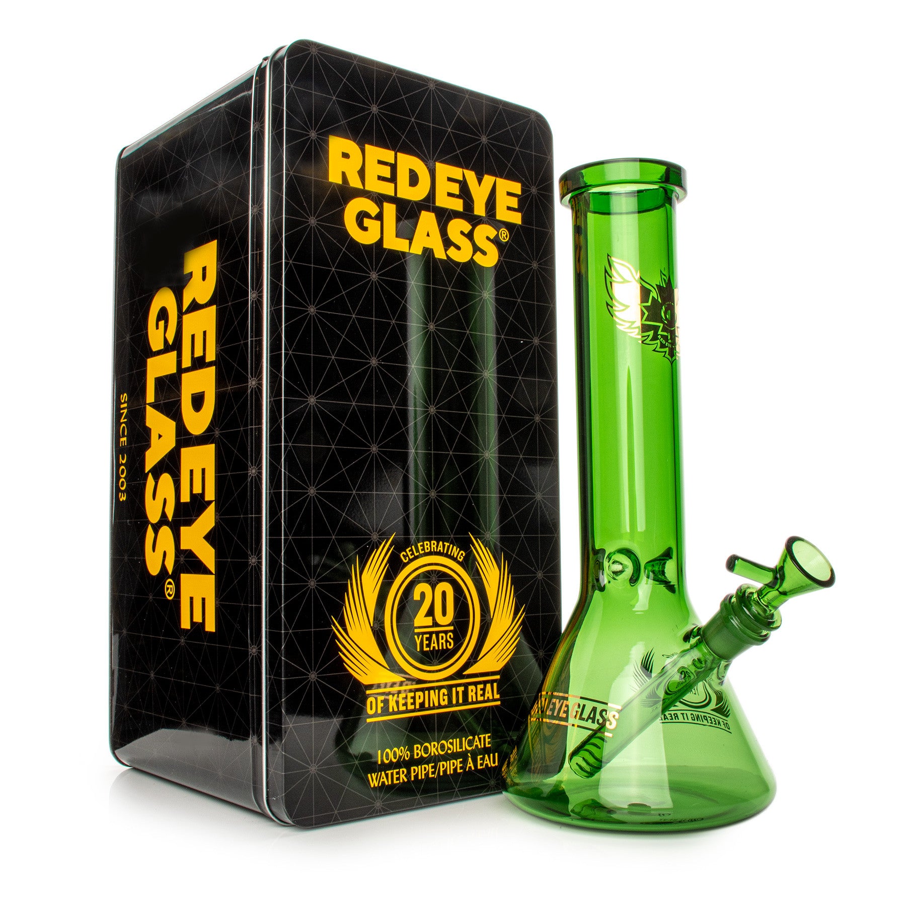 Red Eye Glass 12" 20th Anniversary Beaker Base Water Pipe