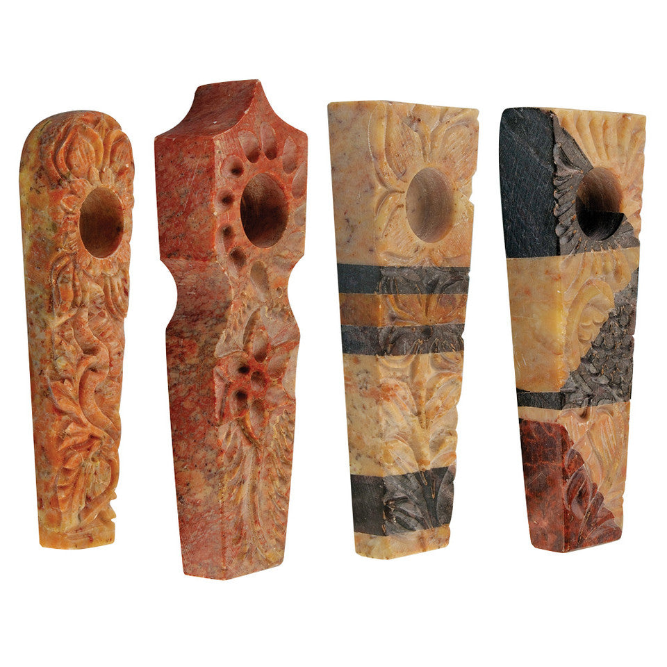 Carved Marble Stone Pipe - 3" / Assorted Styles