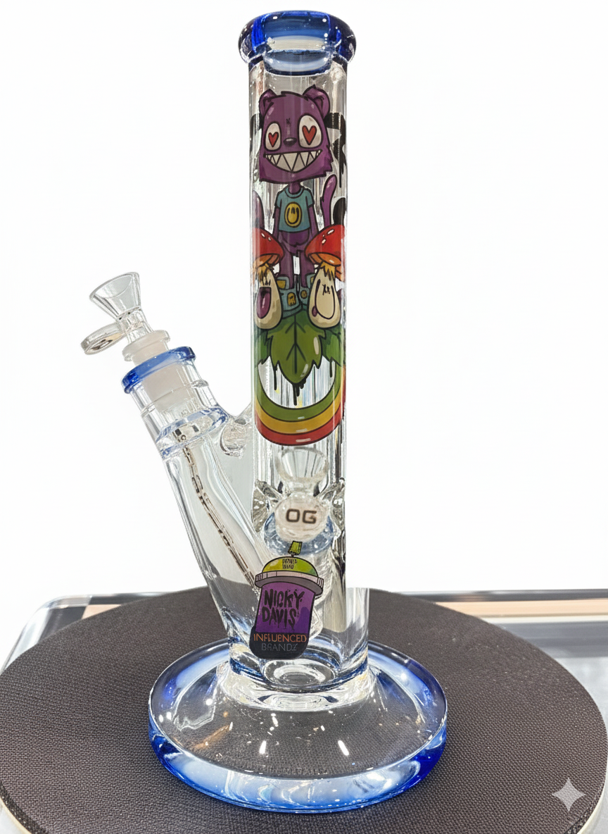 OG 16" Mushroom and Cat 9mm Decal Tube Bong