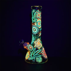 Mandala Hemp Leaf Beaker Water Pipe - 12.75"/14mm F