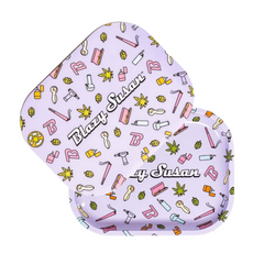 Blazy Susan Purple Icon Metal Rolling Tray w/ Lid - Small