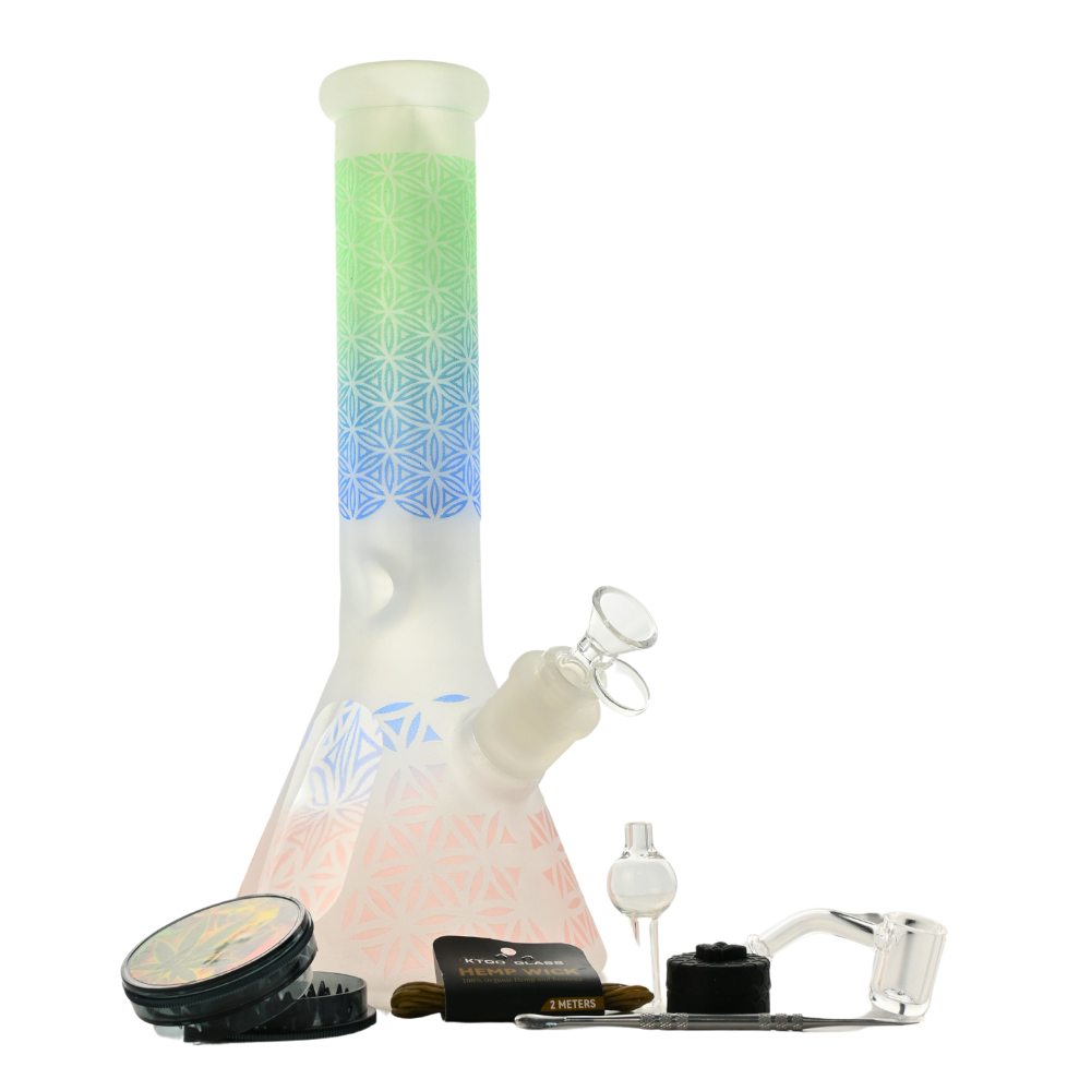 12" 5mm  Flowered Pattern  Glass Bong
