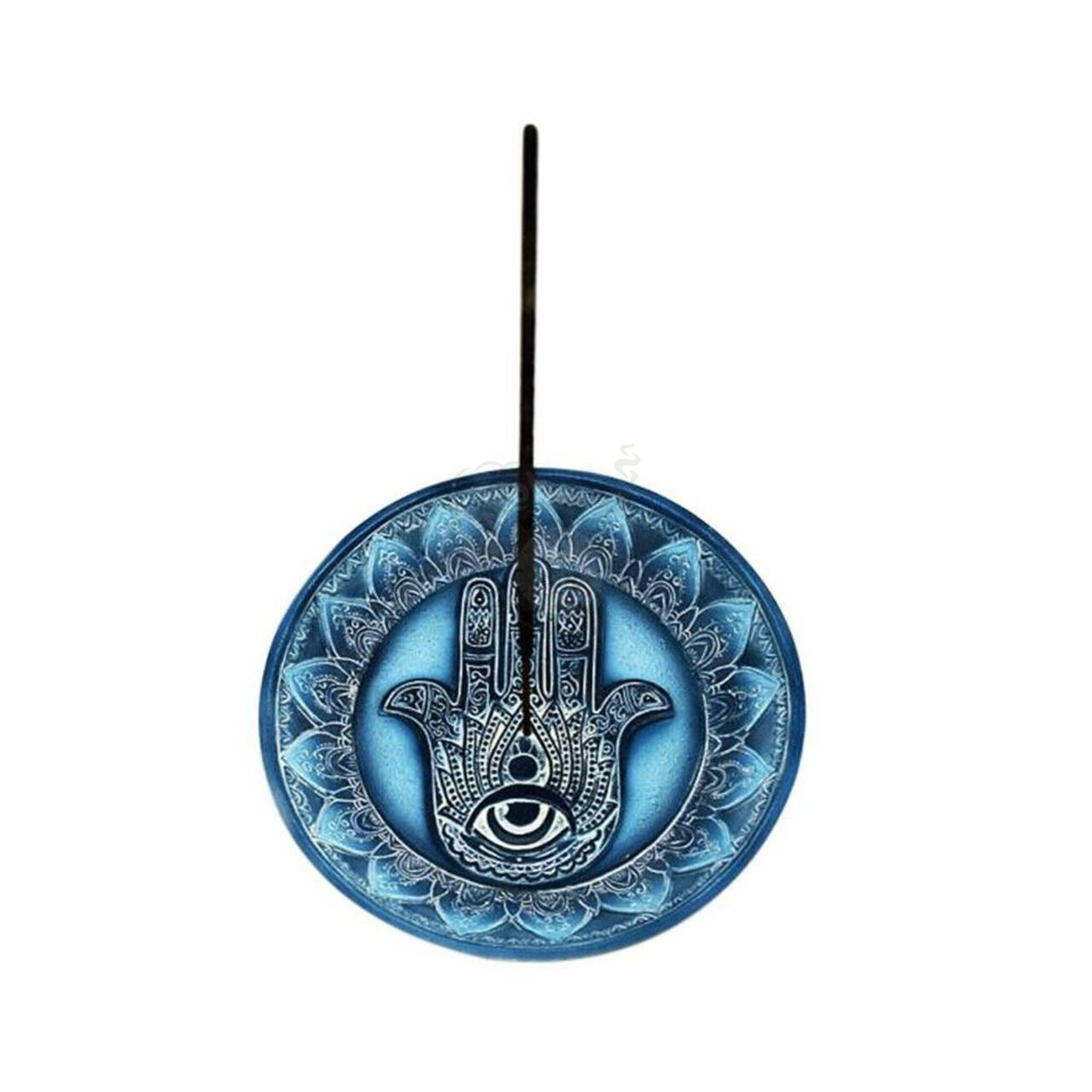 Blue Hamsa Hand Round Incense Burner - SmokeTime