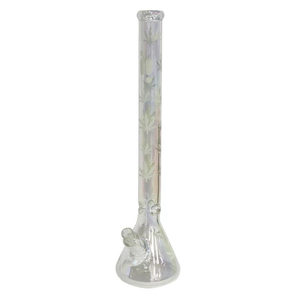 24" Water Pipe with Beaker Base Chrome Finish with Leaf Design