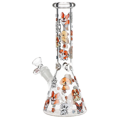Cute Doggies Beaker Glass Water Pipe - 10" / 14mm F