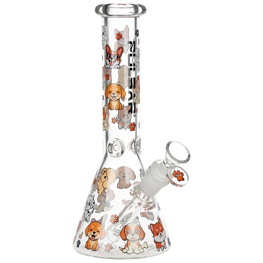 Cute Doggies Beaker Glass Water Pipe - 10" / 14mm F