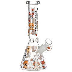 Cute Doggies Beaker Glass Water Pipe - 10" / 14mm F