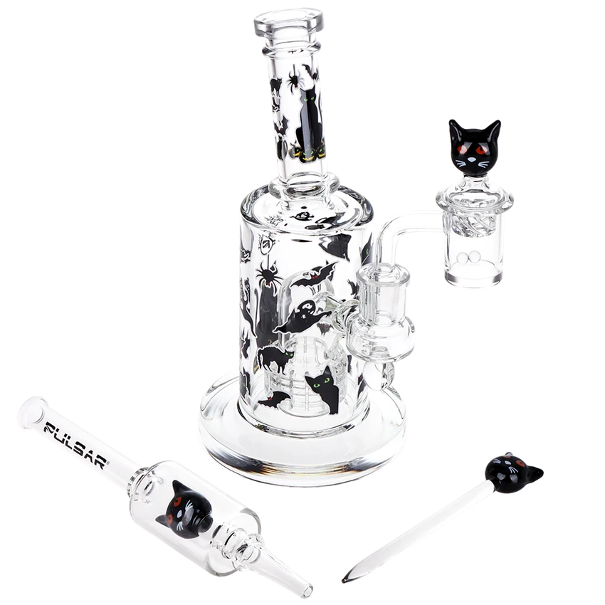 Pulsar Superstitious Kitty Glass Dab Rig Set - 8" / 14mm F