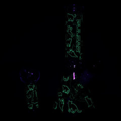 Pulsar Superstitious Kitty GLOW Glass Herb Pipe Duo - 9.75" / 14mm F