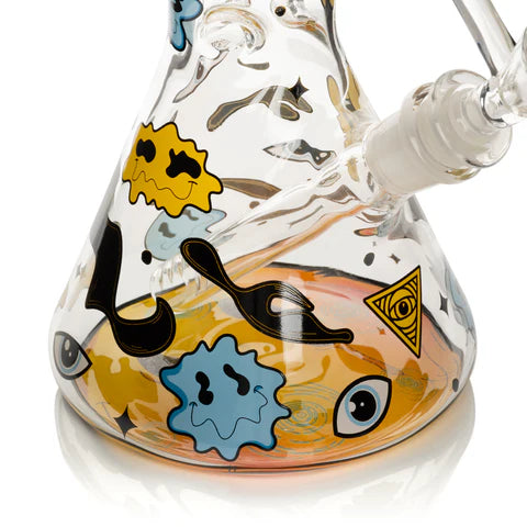 12" Red Eye Glass Smiley Shrooms/ Smiley Face Water Pipe