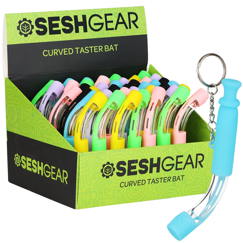 SeshGear Curved Glass Taster w/ Silicone Sleeve Display - 4.75" / Assorted Colors